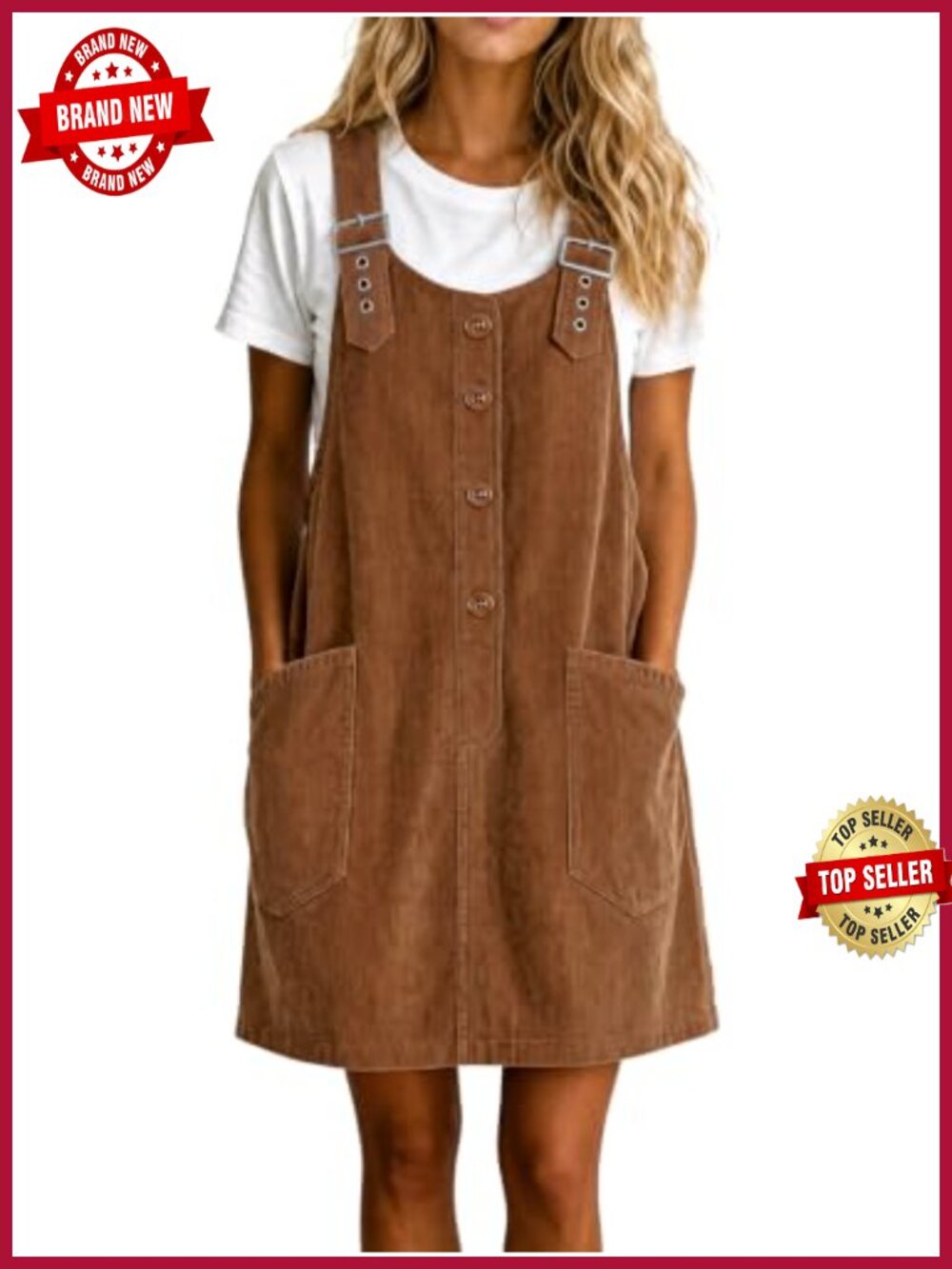 Women's Corduroy Overall Dress A Line Button Down Mini